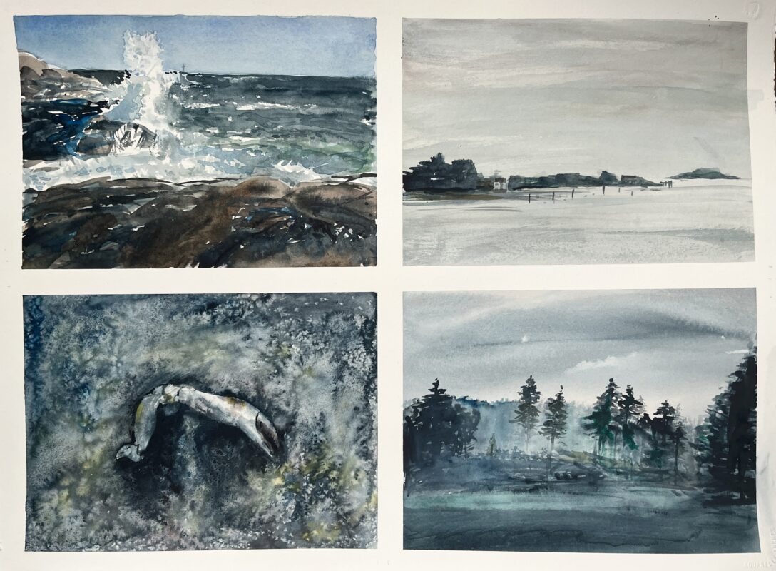 4 watercolors of the swedish west coast on one paper